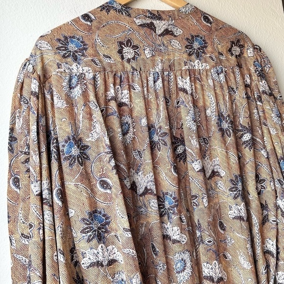 ULLA JOHNSON Agadir Floral Batiste Belted Coverup Midi Dress Brown Blue Sz M - Picture 11 of 16